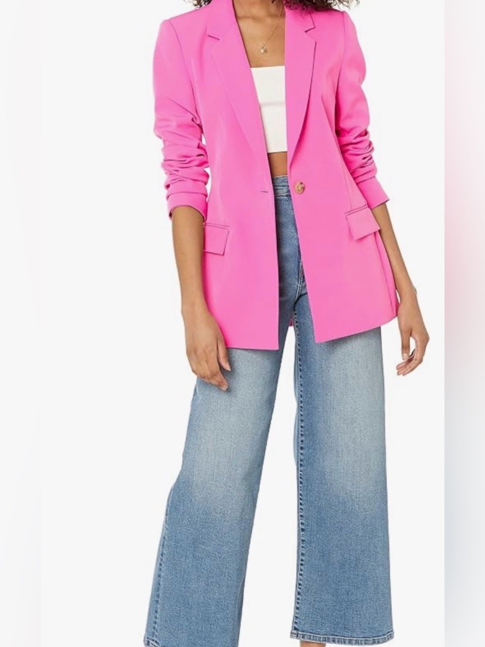 NWT stunning and trendy Women's Rose Pink Long Blazer -